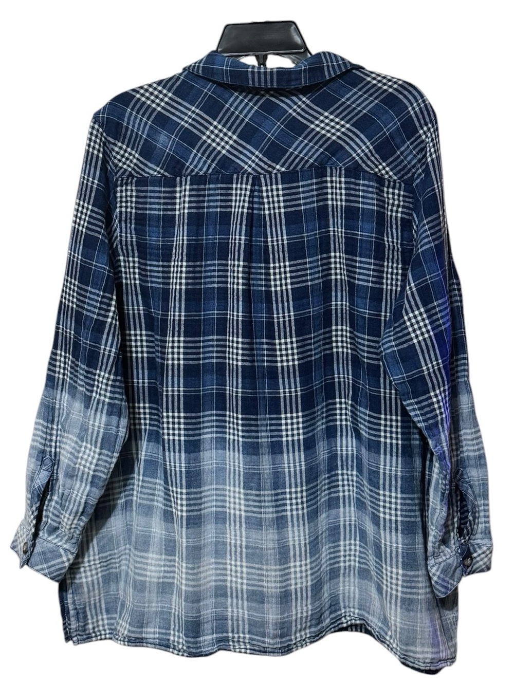 J JILL Ombré Plaid Button Down Shirt XL 25” p2p Blue EUC - Picture 7 of 10